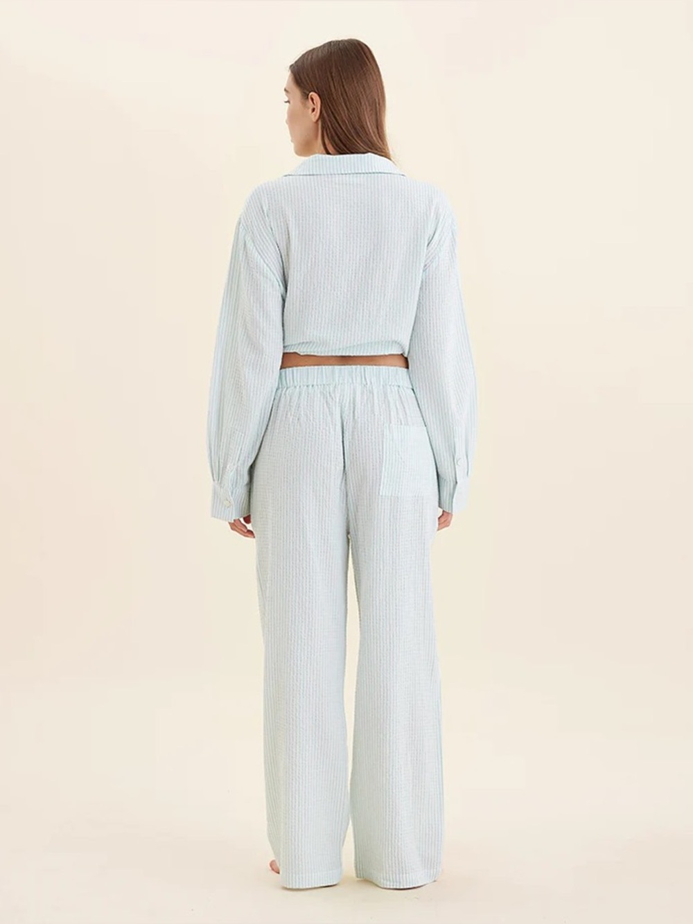 Papinelle Sabine Seersucker Stripe Full Length Pajama Set, Mint Green, M - Picture 15 of 16